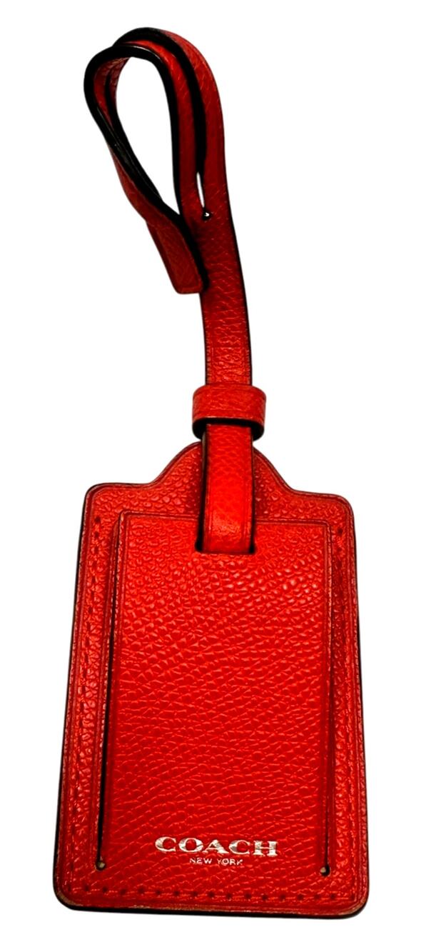 Coach Red Crossgrain Leather Luggage Tag ID Holder Adjustable Strap